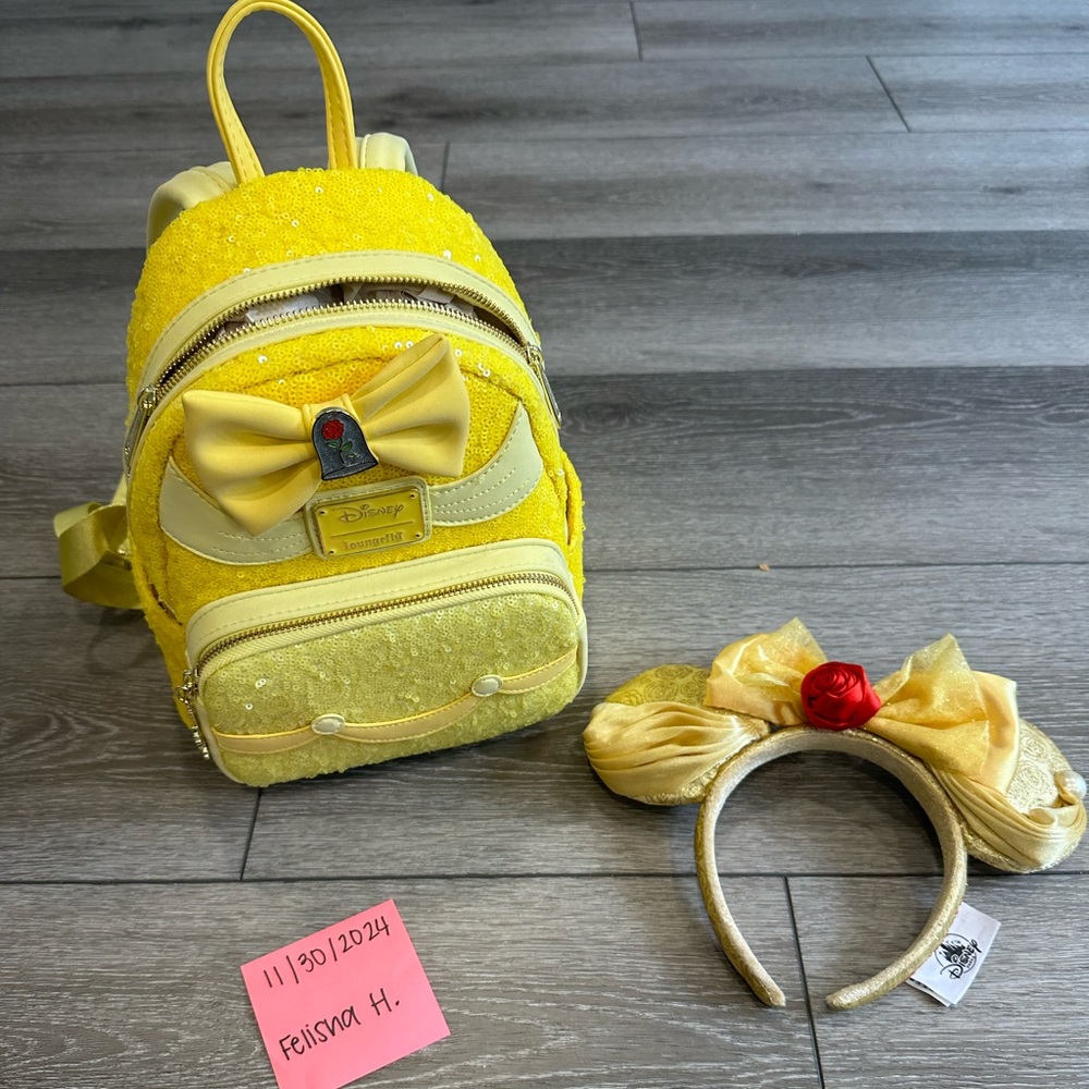 Loungefly Disney Princess Belle Sequin backpack and ears